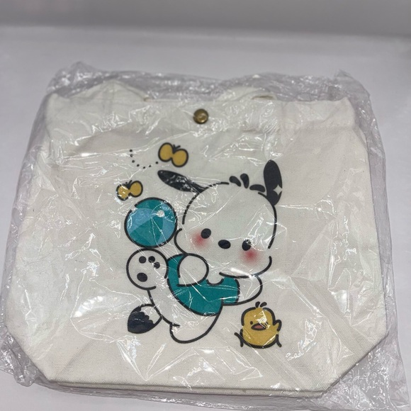 My Melody & Pochacco Pink and White Striped Tote Bag with Character Design - Picture 3 of 4